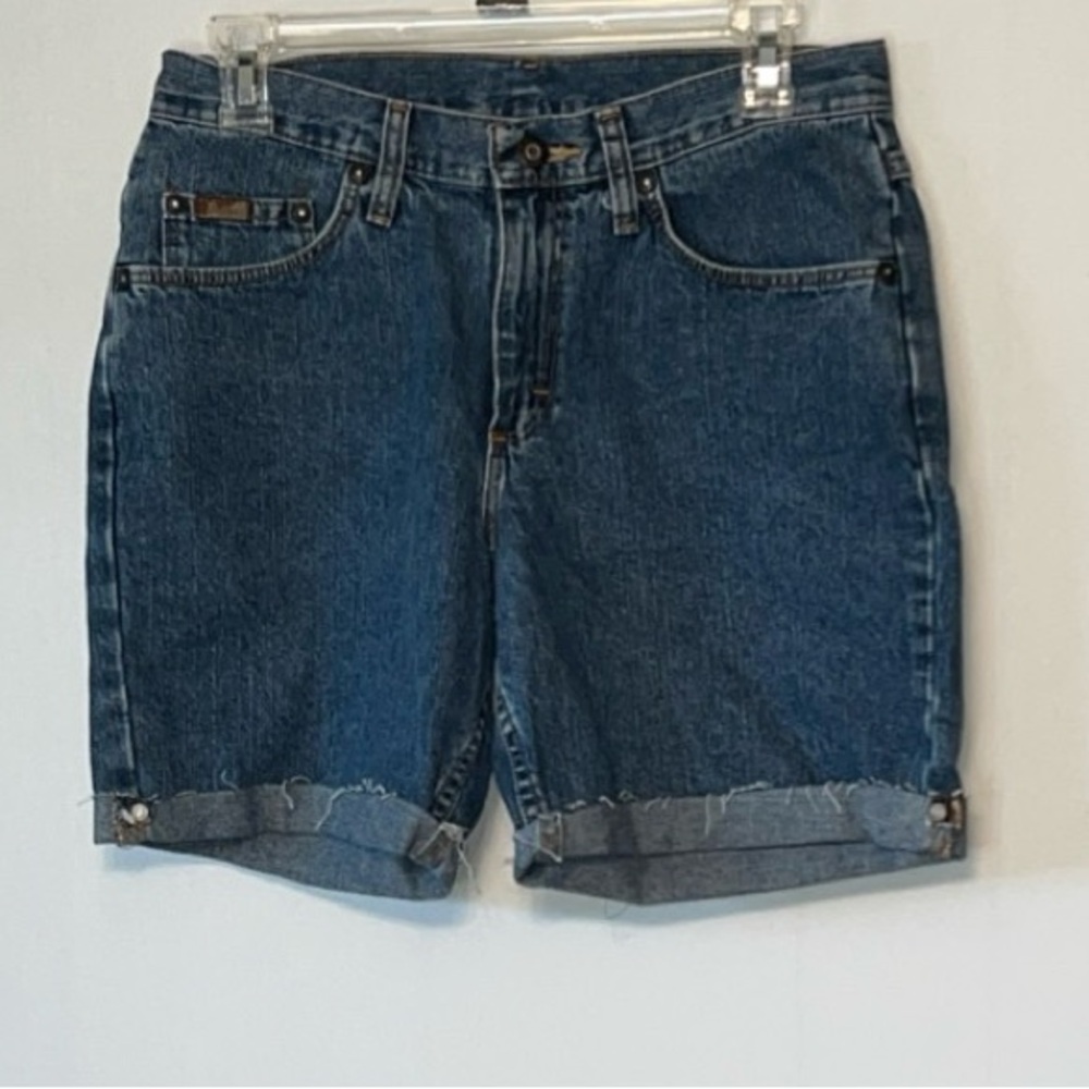 RIDERS Women Denim Shorts Size 8 Medium Blue Pockets 100% Cotton Cuffed